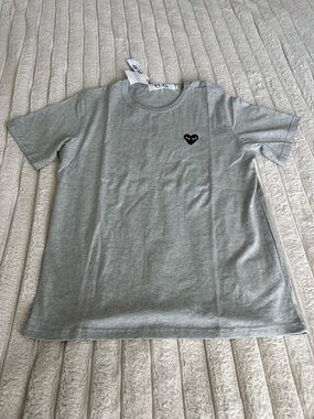 Comme des Garçons Grey Short-Sleeve Tee with Black Heart Patch
